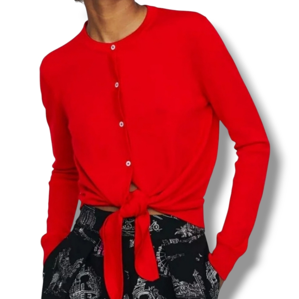 Maje Manilou Orange Wool Tie Hem Cardigan